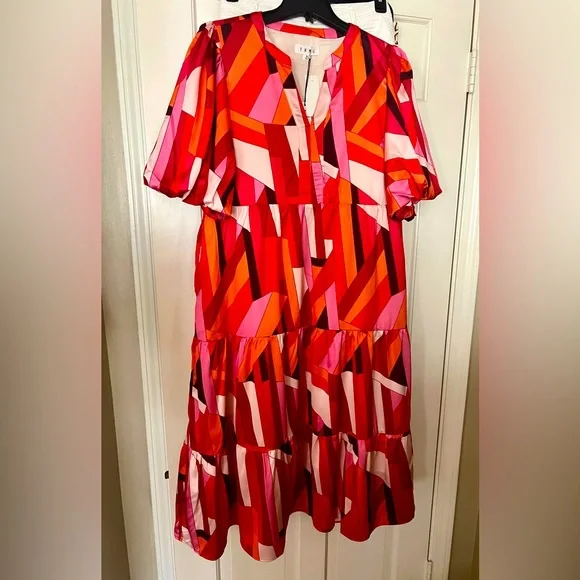 THML puff sleeve nwt multi color midi dress XL - Picture 1 of 7
